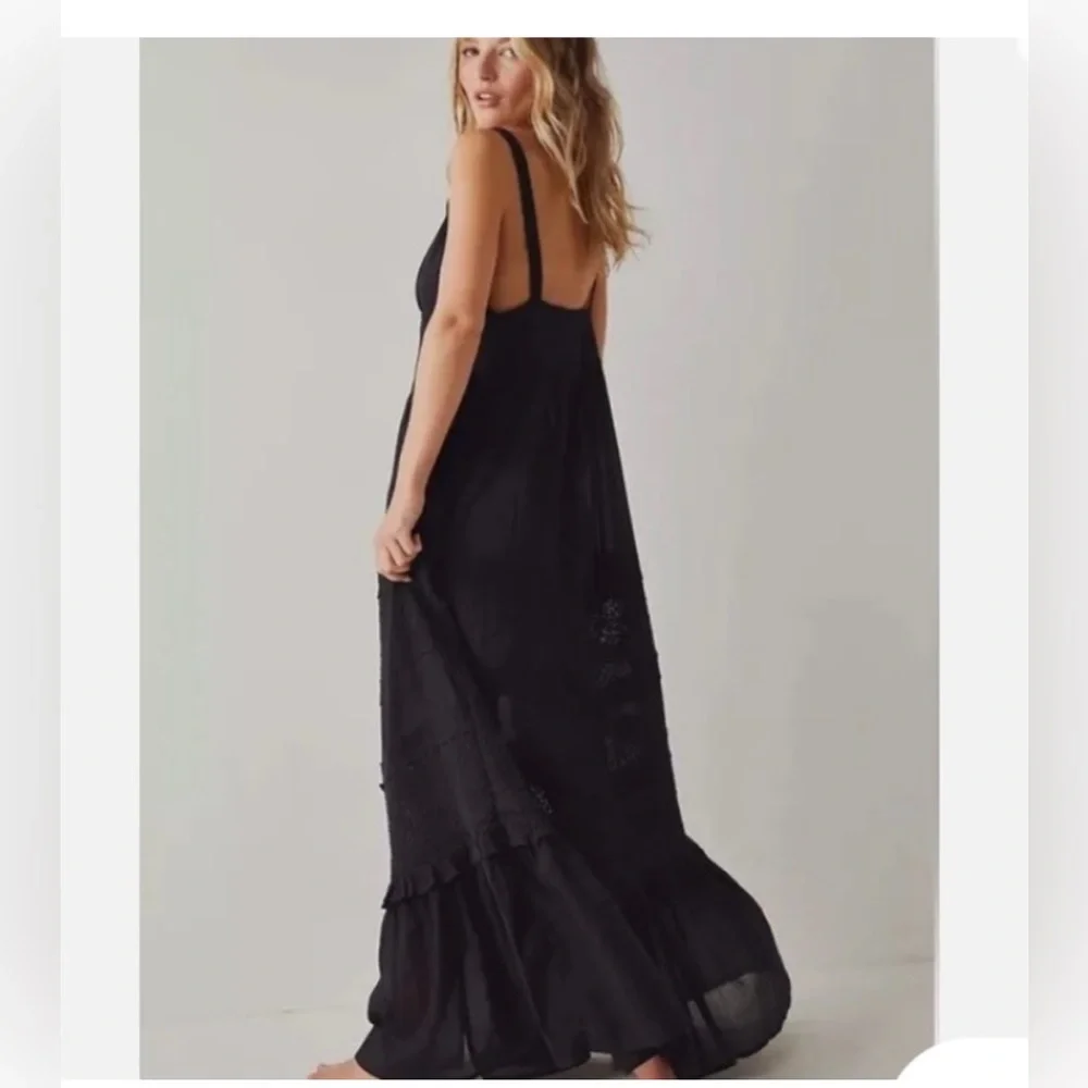 Free People Intimately Isabella Button Front Tiered Lace Maxi Slip Dress XS - Picture 2 of 13